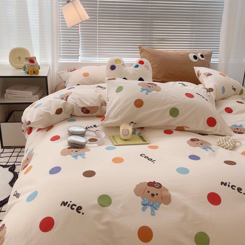 多巴胺网红纯棉床上四件套全棉2025新款被套少女粉床品三件套ins