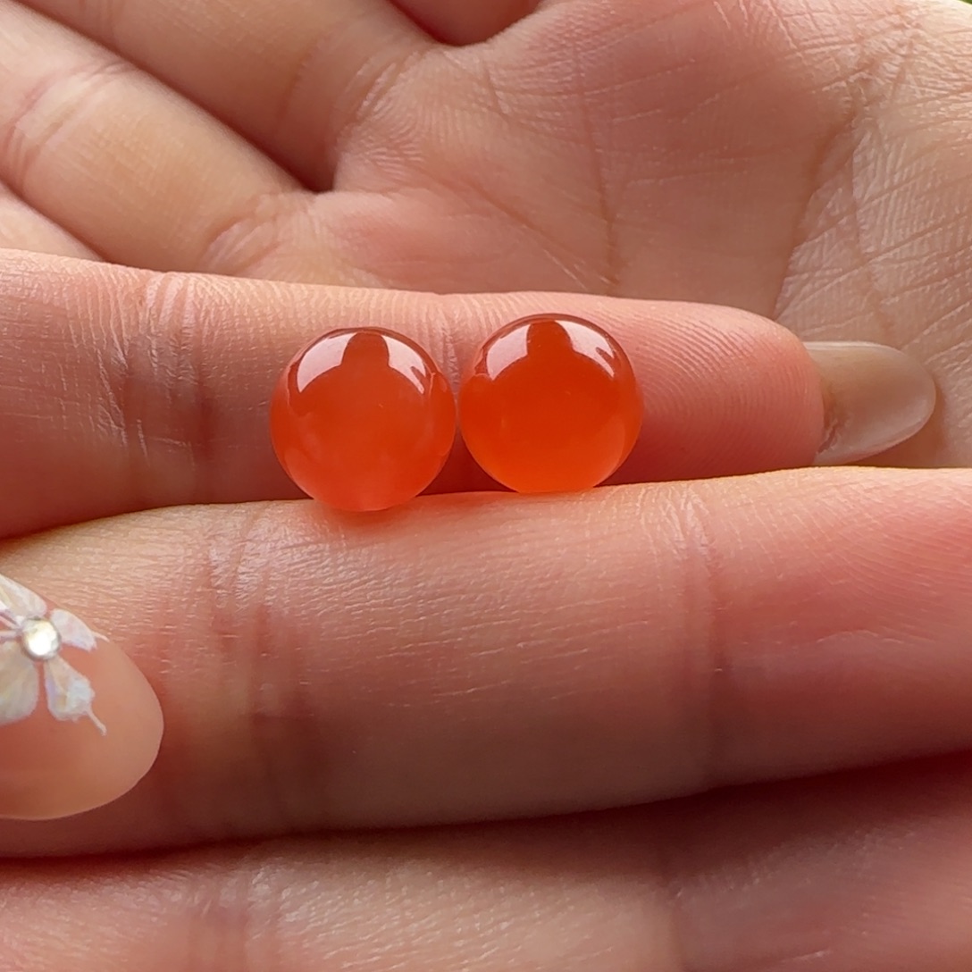 南红玛瑙未镶嵌圆珠对珠9.1