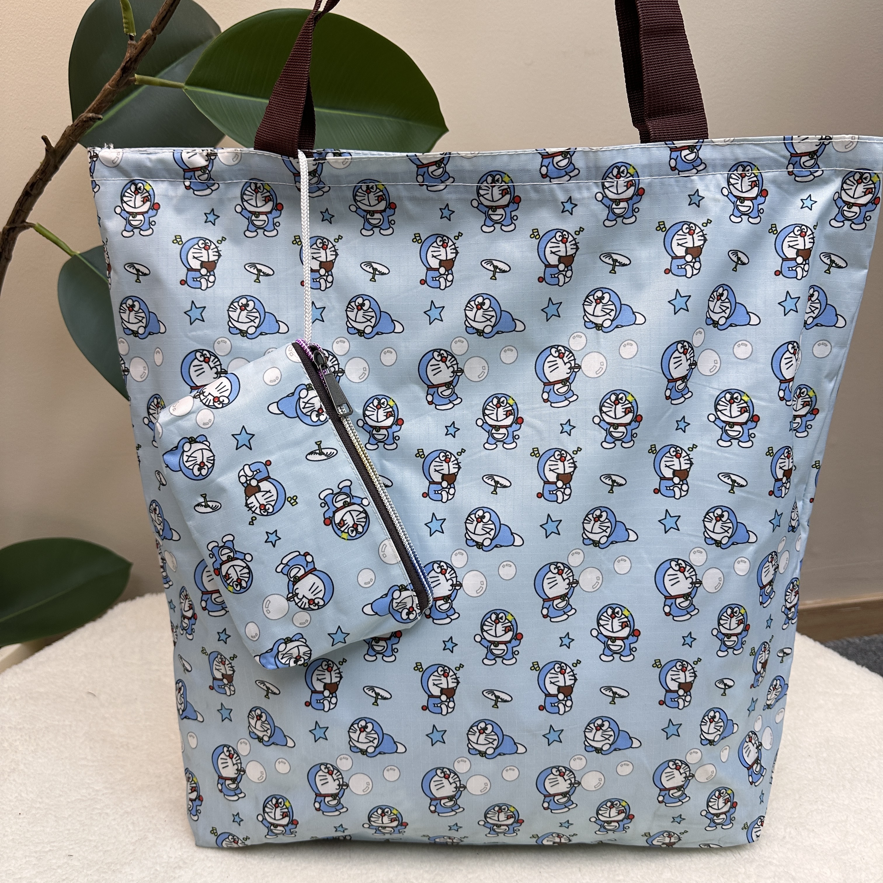 45x40cm 防水可折叠大号拉链手提购物休闲买菜包 蓝色机器猫