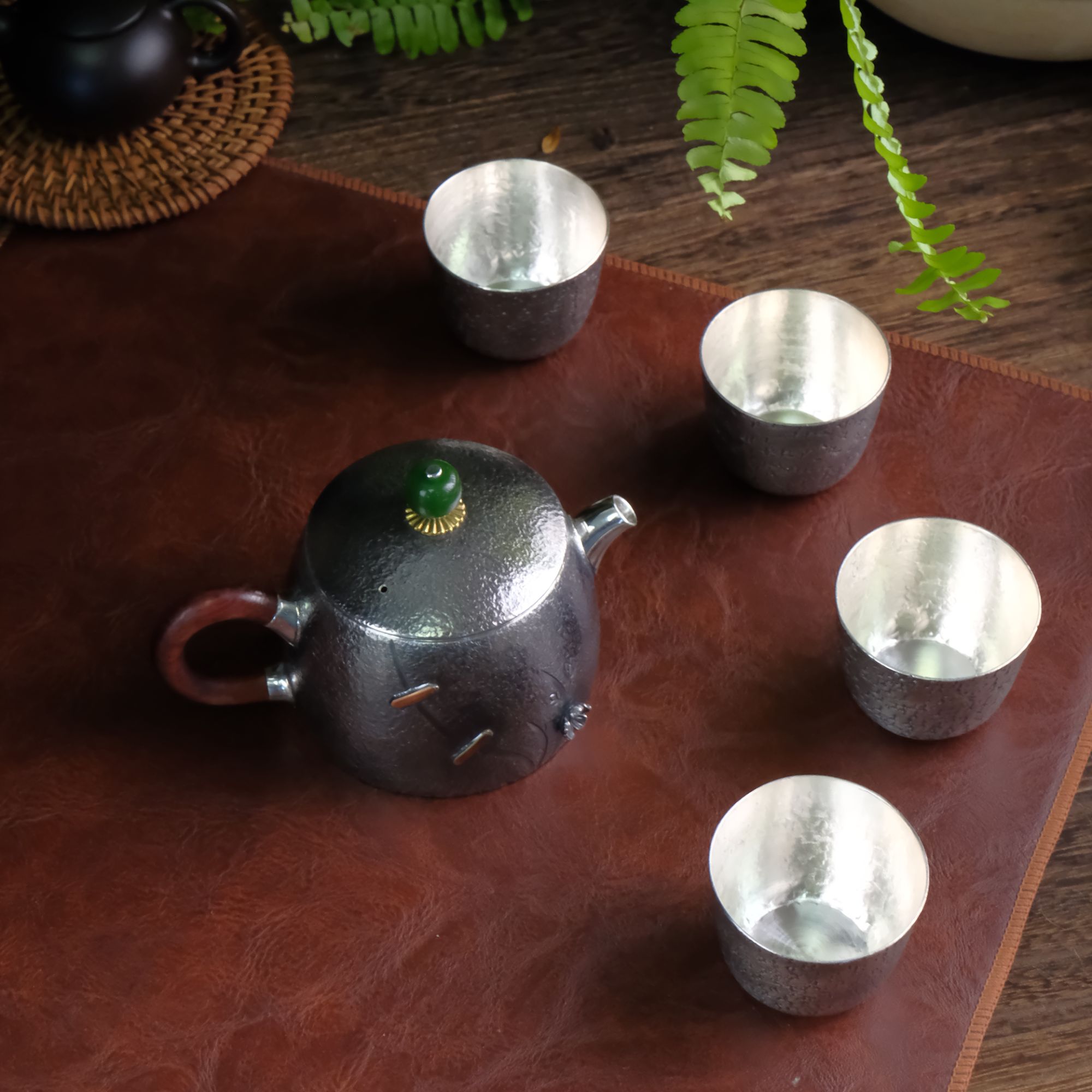 【大促】壶尔摩斯《兰香》套组一壶四杯  手工足银999家用套组银器