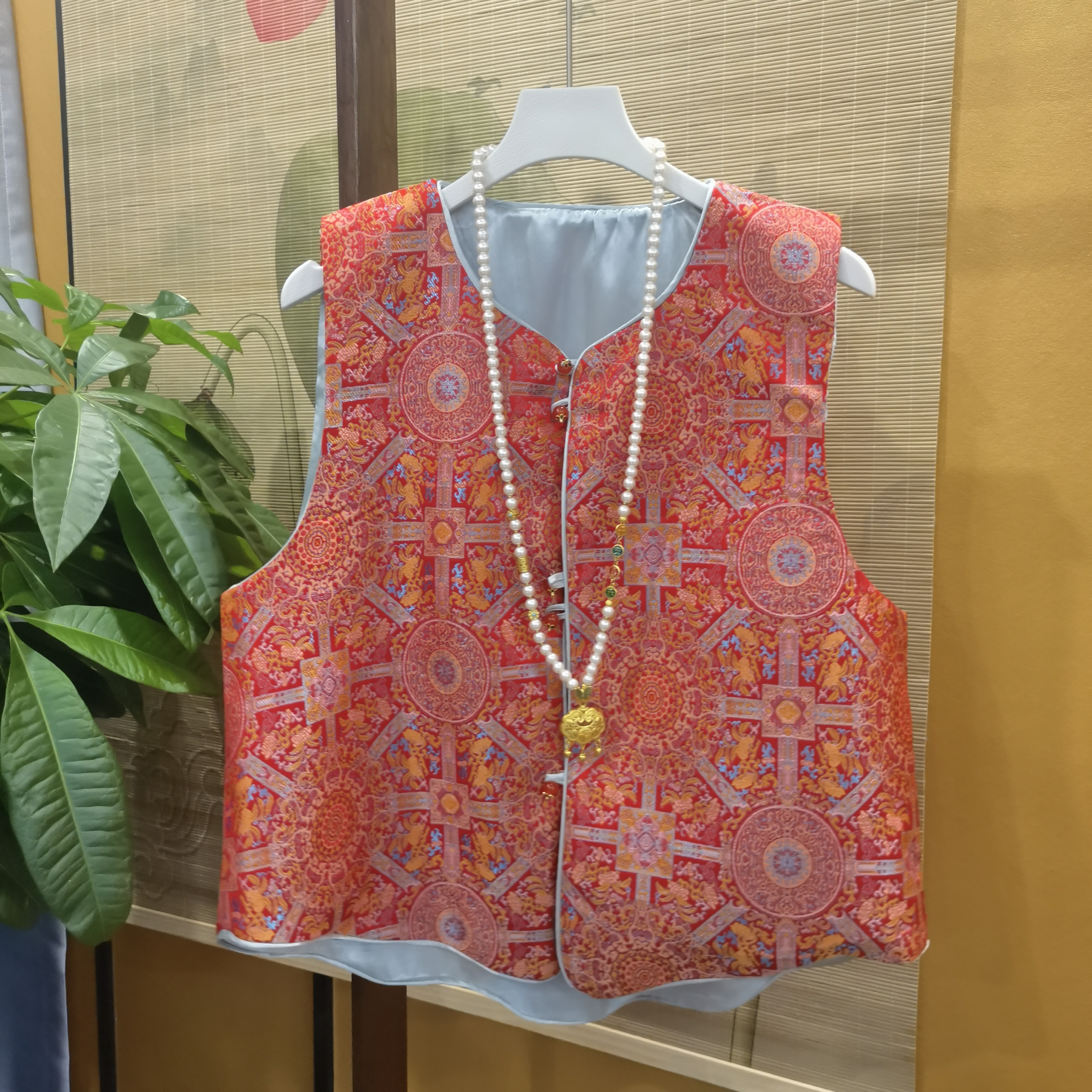 八达晕宋锦中式马甲国风圆领不规则时尚潮流马夹