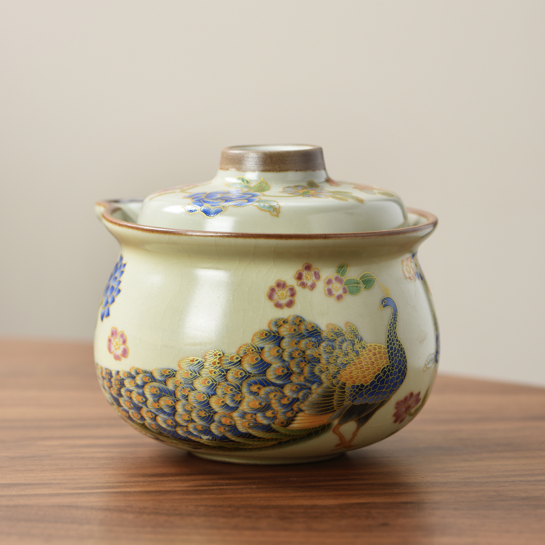 孔雀元宝手抓壶单壶汝窑陶瓷开片220毫升