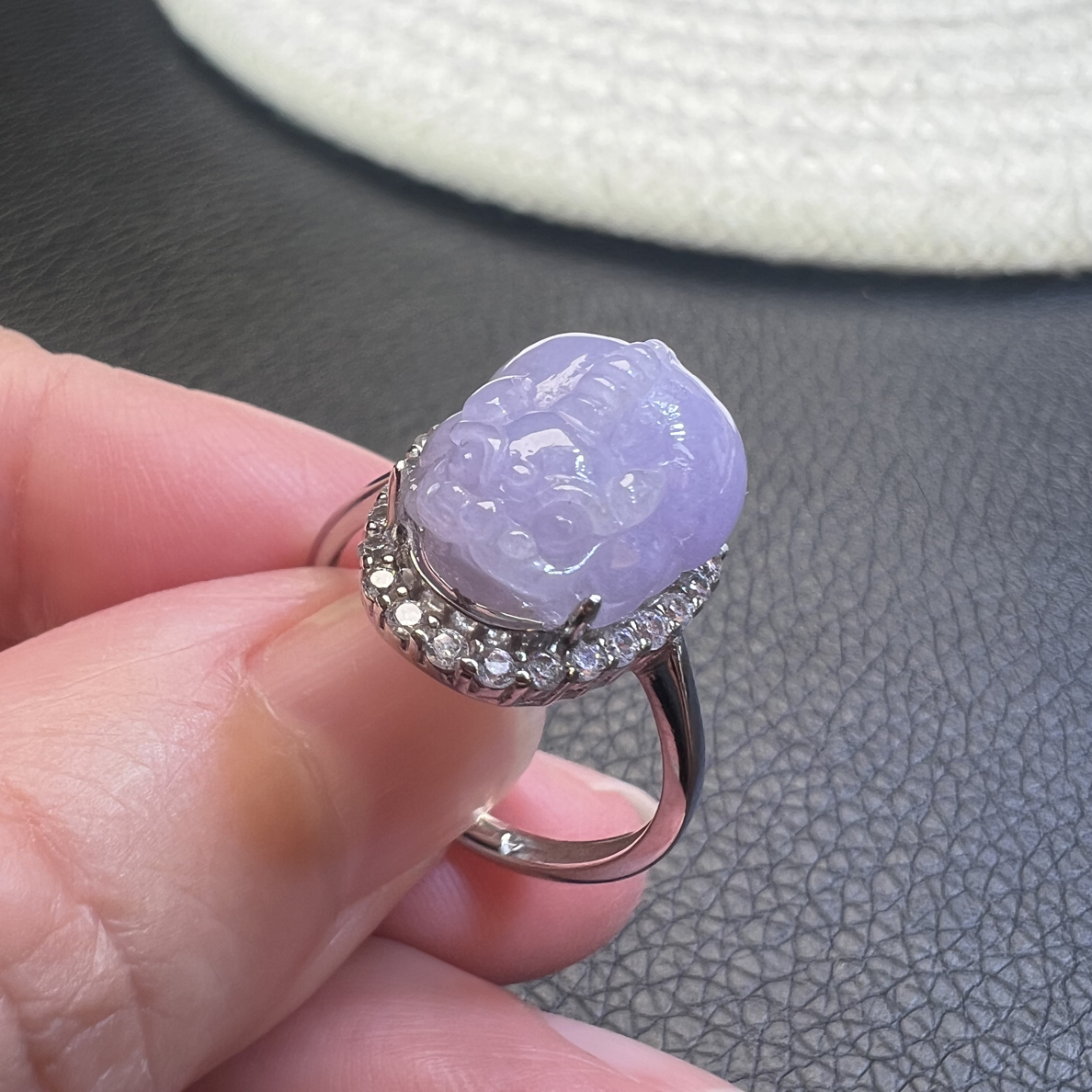 天然缅甸A货翡翠（S925银冰种紫罗兰貔貅戒指）