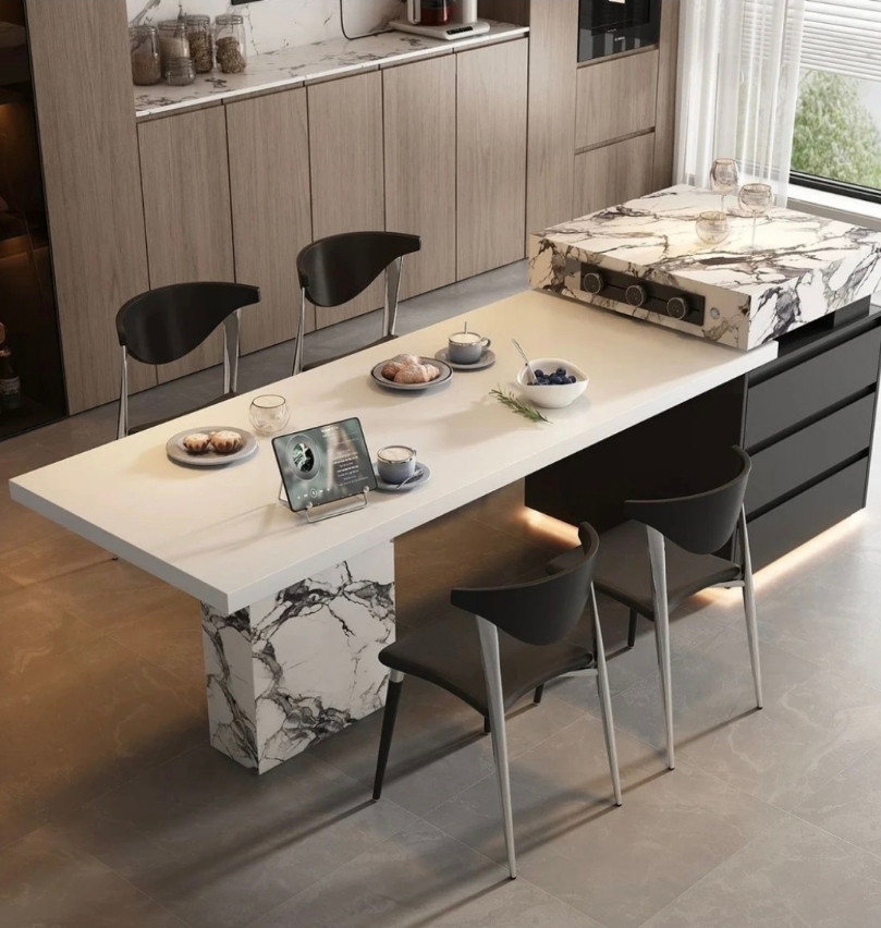 2025岩板岛台餐桌一体家用小户型中岛伸缩多功能意式轻奢高端大