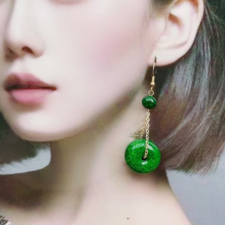 石英质玉耳钉合金平安扣89.9