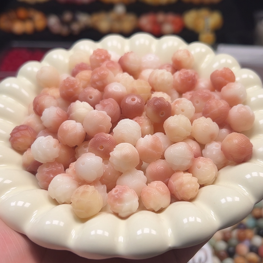 手串菩提根/象牙果100颗粉色莲花高壮