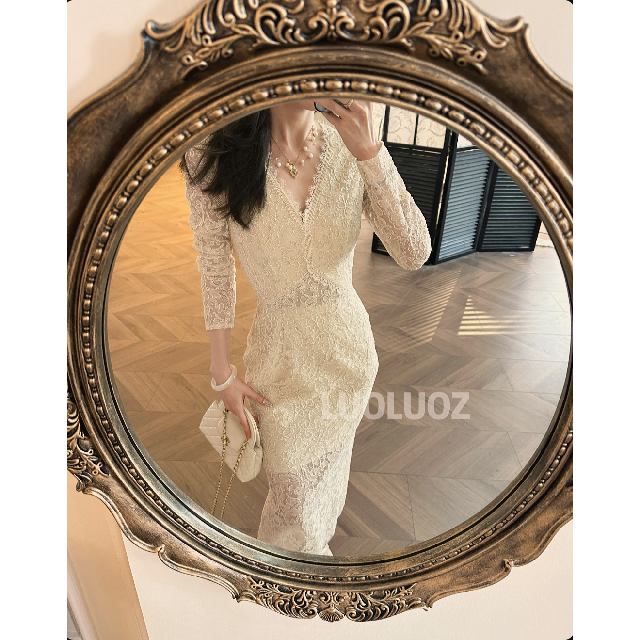 【现货】LUOLUOZ【蔷薇星河】全棉轻奢蕾丝网纱长款时尚连衣裙JF958