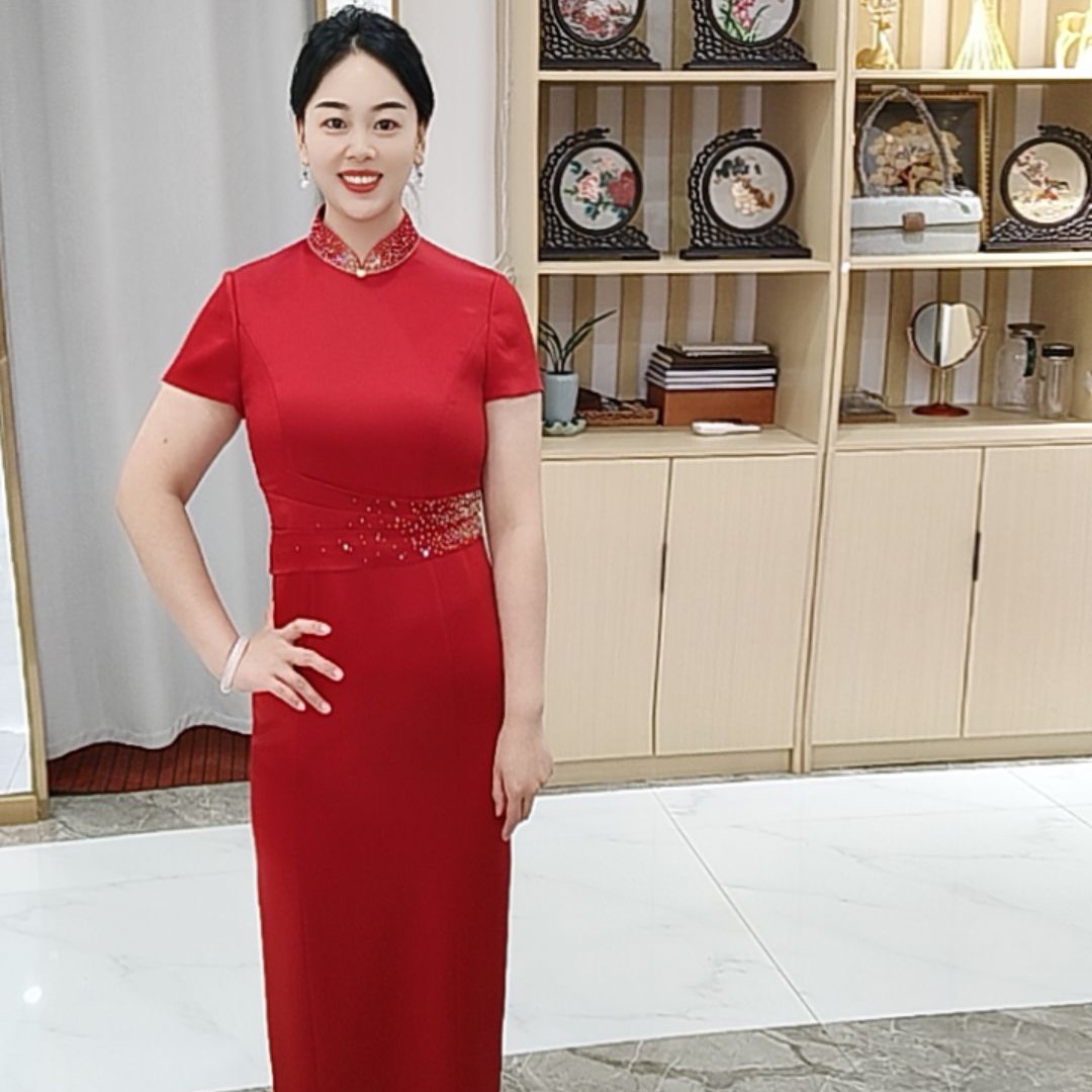 朱紫褕17753立领烫钻中式旗袍喜婆婆喜妈妈婚宴礼服