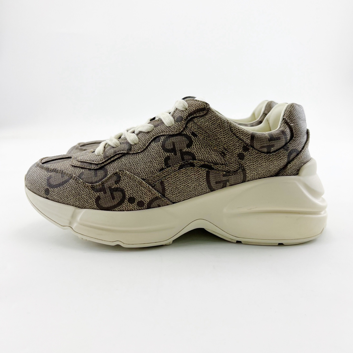 95新 GUCCI/古驰 36.5码/棕色满印厚底系带老爹鞋/14764331