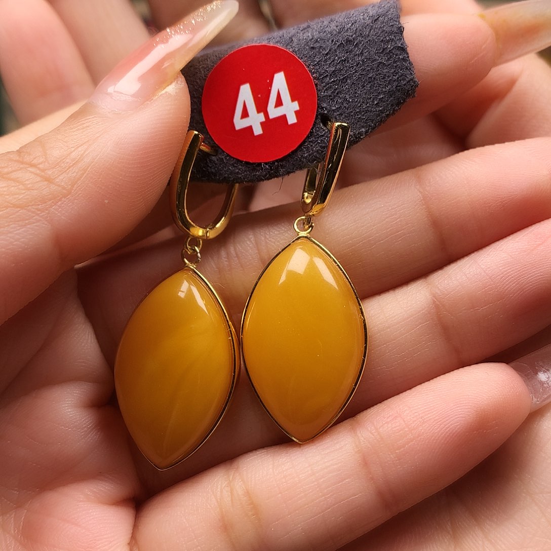 蜜蜡耳饰银S925镶嵌耳坠