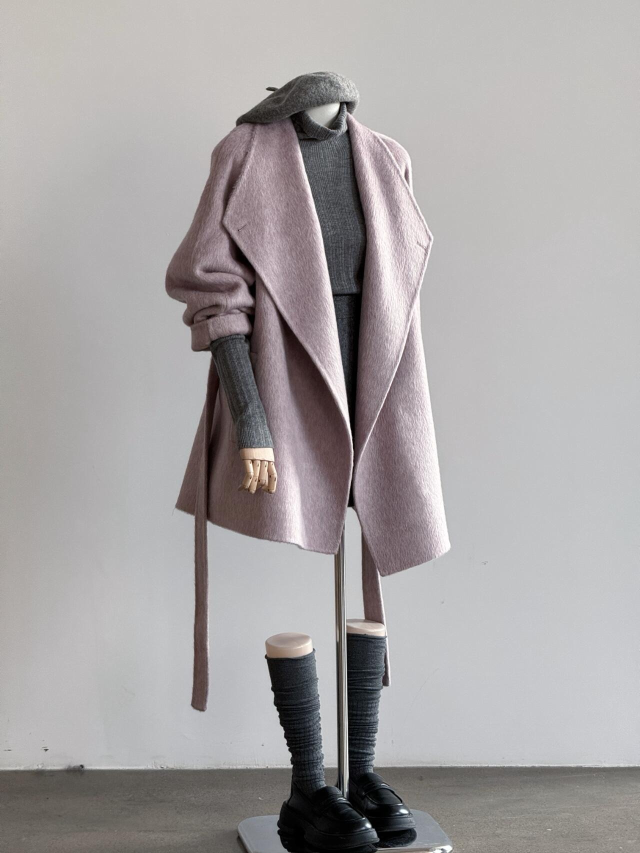 雪花紫双面羊毛大衣女2024年秋冬新款韩系立领温柔小个子羊毛外套