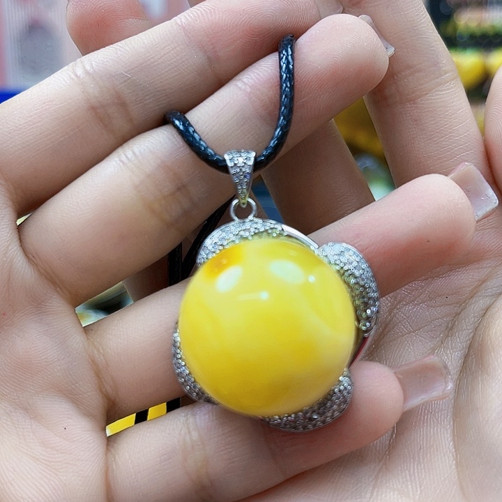 蜜蜡银S925镶嵌裸石吊坠