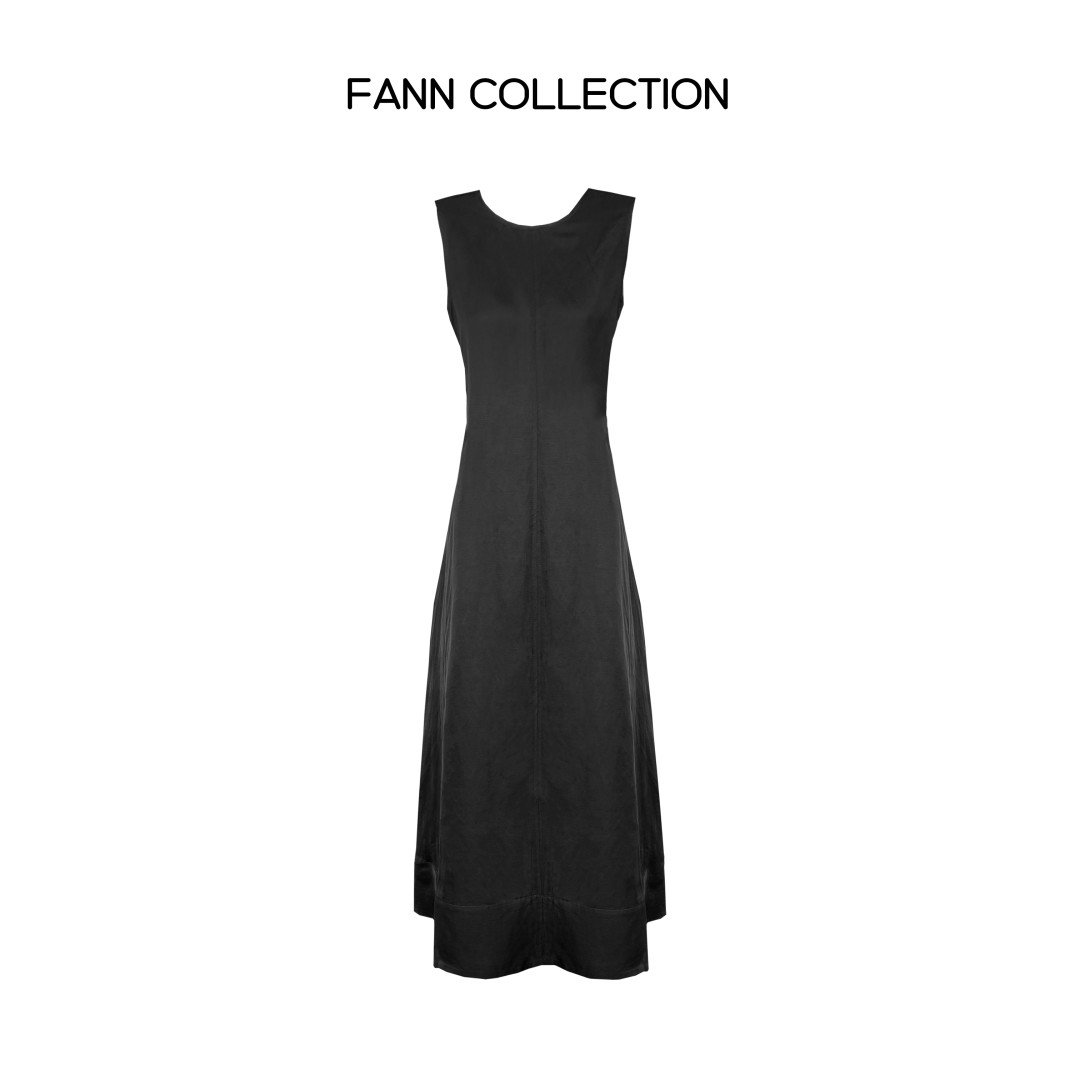 饭饭FANN COLLECTION 气质穿搭 亚麻天丝V领显瘦连衣裙女FANNC017
