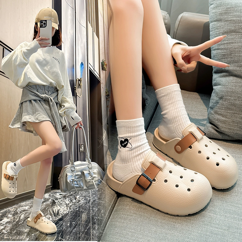 如沐丽洞洞鞋女款2025新款爆款防滑厚底拖鞋男女款外穿情侣洞洞鞋