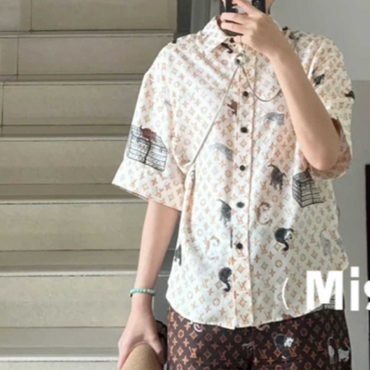 99新 LouisVuitton/路易威登 Lv猫咪满印衬衫/40码