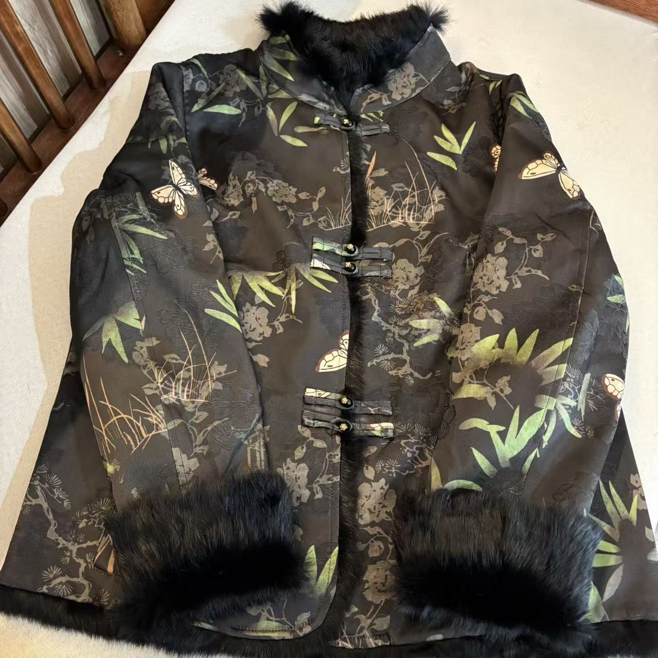 水如画【竹影】重工冬季双面双穿厚款新中式国风兔毛保暖上衣外套