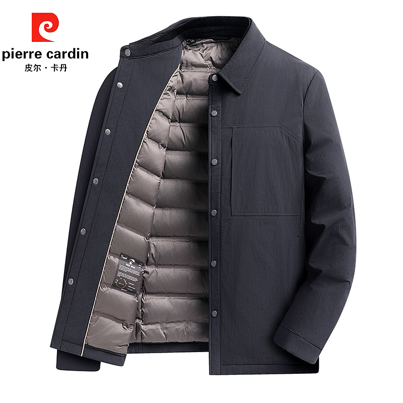 皮尔卡丹男士翻领轻薄加厚保暖短款防寒男士休闲中年商务