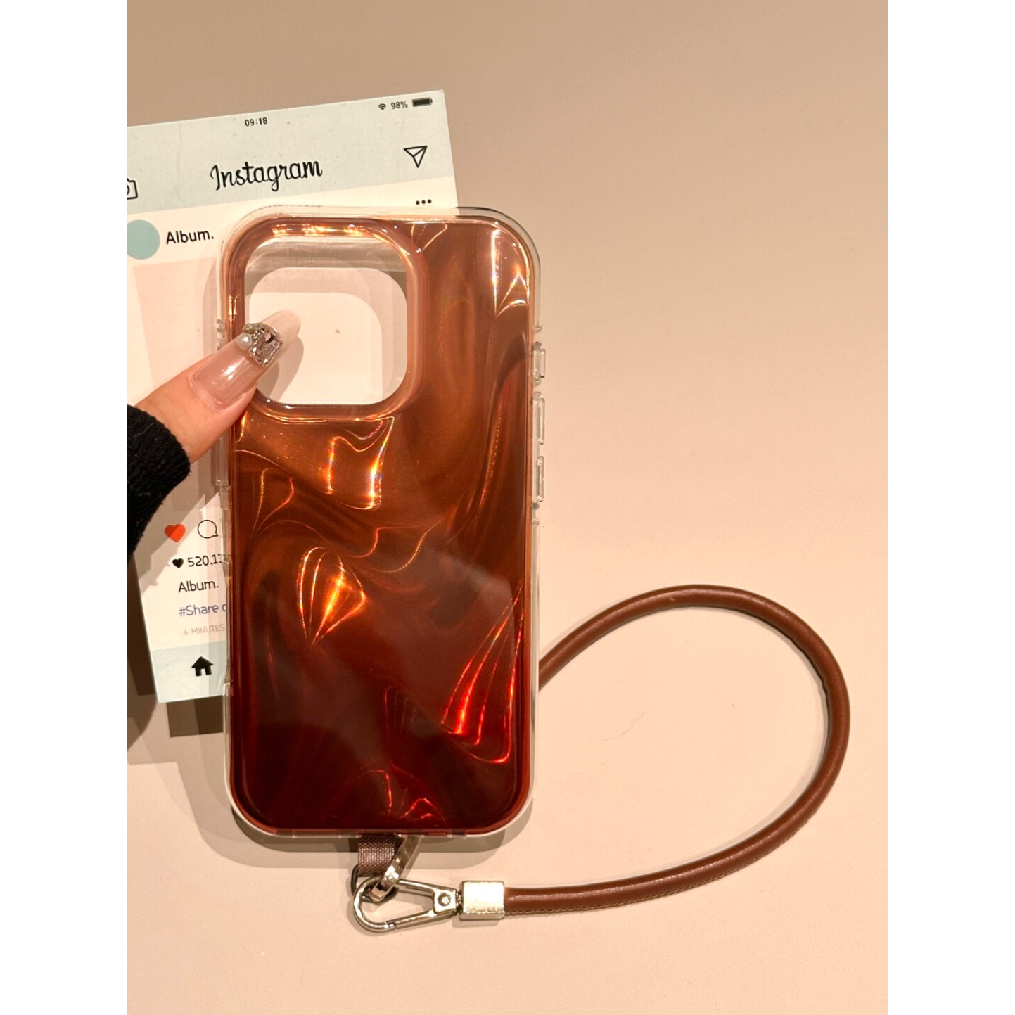 秋冬ins风棕色晕染水波纹手机壳适用苹果15新款iPhone16防摔14/13