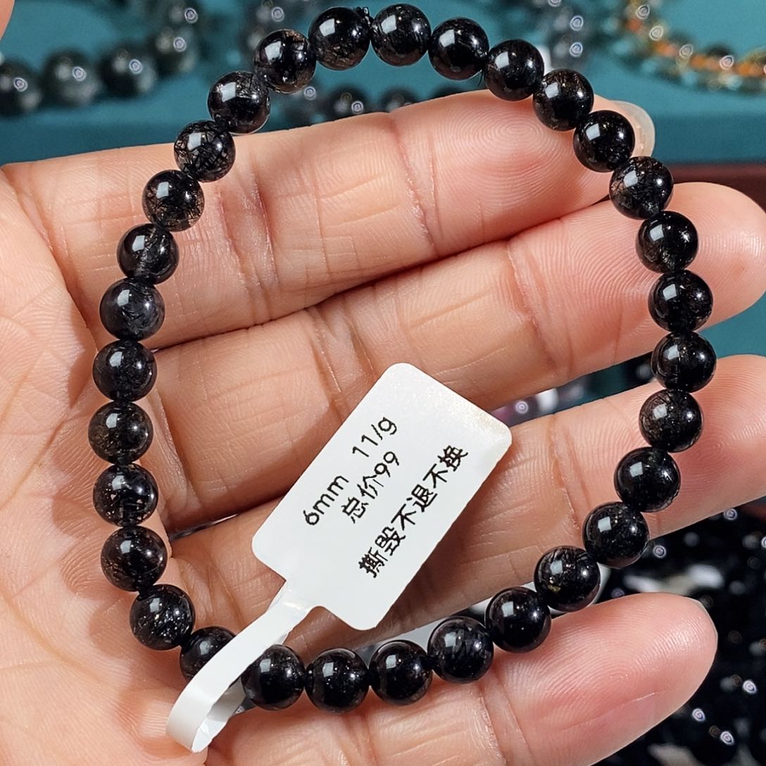 水晶手串未镶嵌黑发晶满发6mm特价