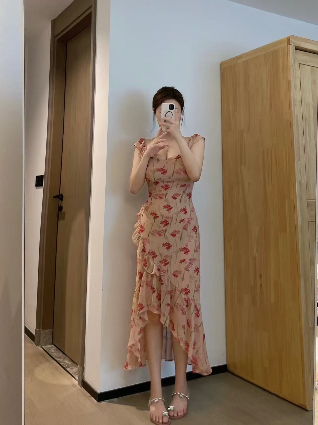 夏季裙子鱼尾裙长裙连衣裙碎花开叉吊带裙不褪色法式显瘦气质时尚