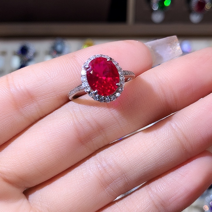戒指红宝石银S925镶嵌白810