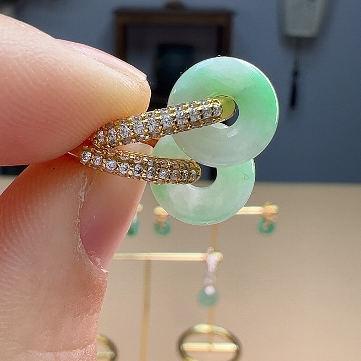 翡翠耳饰银S925镶嵌耳饰