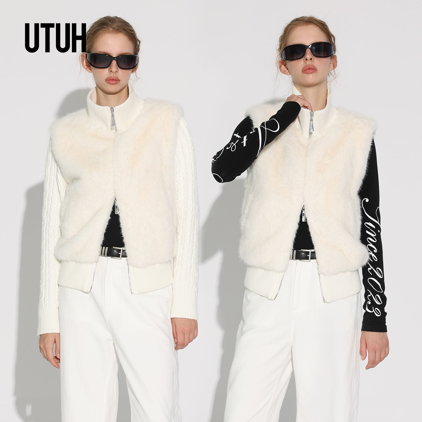 人造皮草 UTUH 纯欲风可拆卸毛毛马甲配可拆卸袖子TDWWW2W489