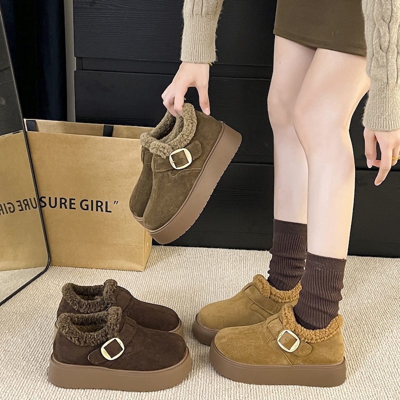 牧小梵【加绒】2025勃肯鞋冬季棉鞋保暖新款厚底一脚蹬毛毛鞋【KX】