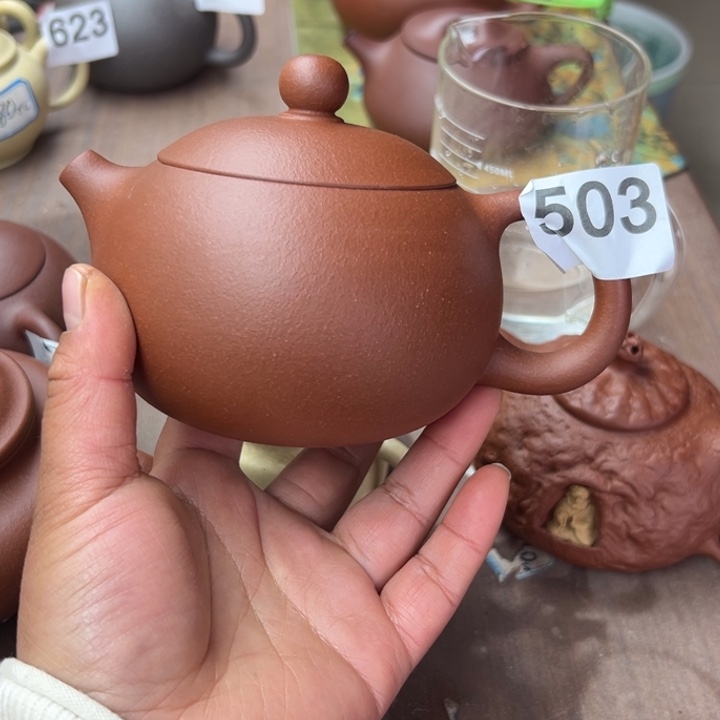 紫砂茶壶红降坡半手工400cc