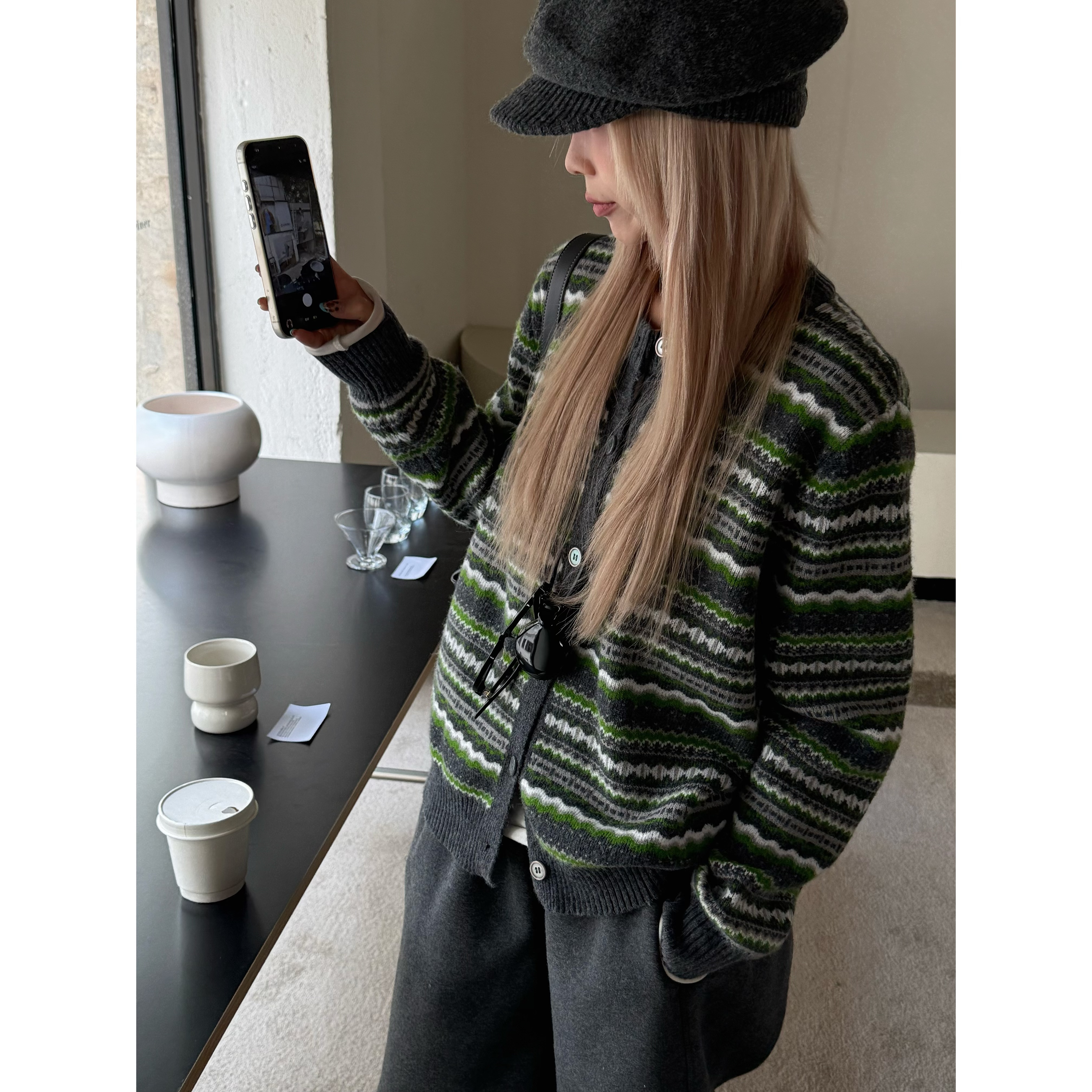 HELLOTANGO《原野呼唤》秋冬复古羊毛混纺撞色提花细针织开衫8361#