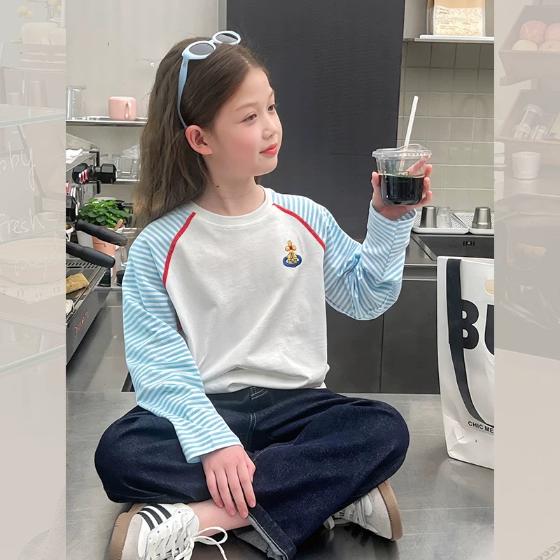 2025春韩版条纹撞色拼接长袖打底衫 D168 168 Q