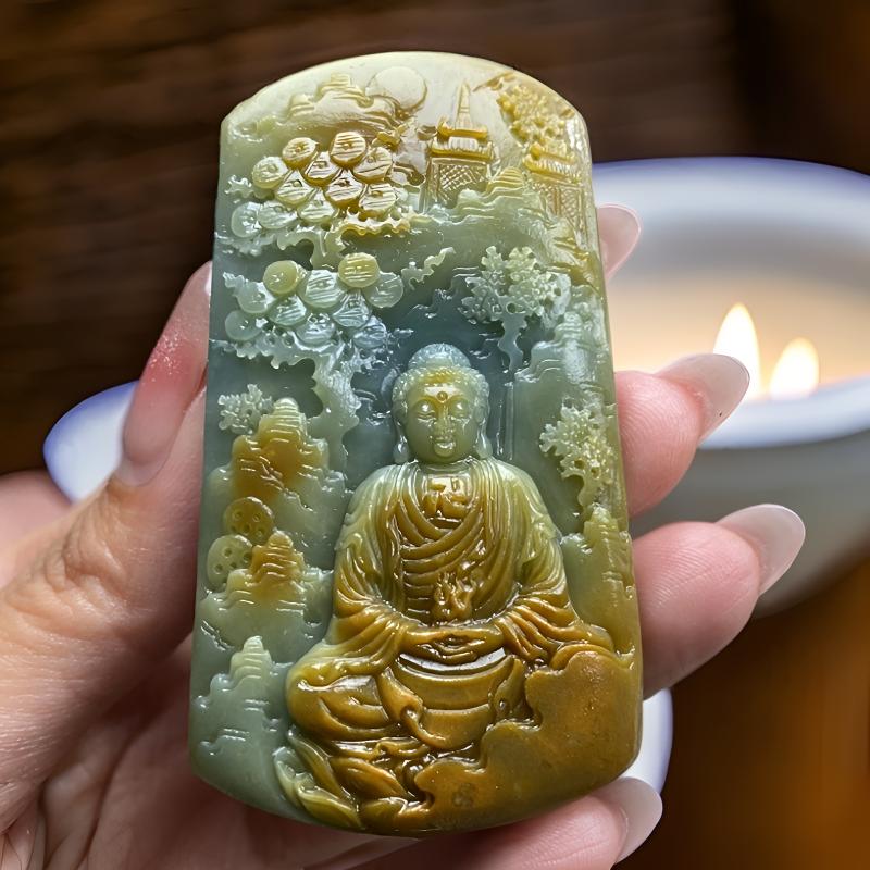 翡翠黄翡山水大日属羊猴守护毛货抛光3天 尺寸73*39*11.7mm