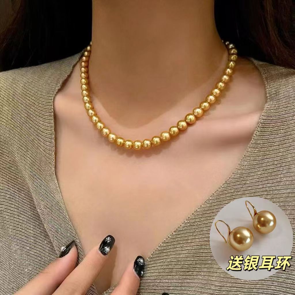 链子925银 首饰法式金色强光经典轻奢颈链强光锁骨链素款串珠女款