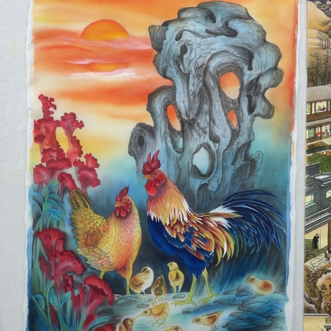 国画工笔画作品丝绢