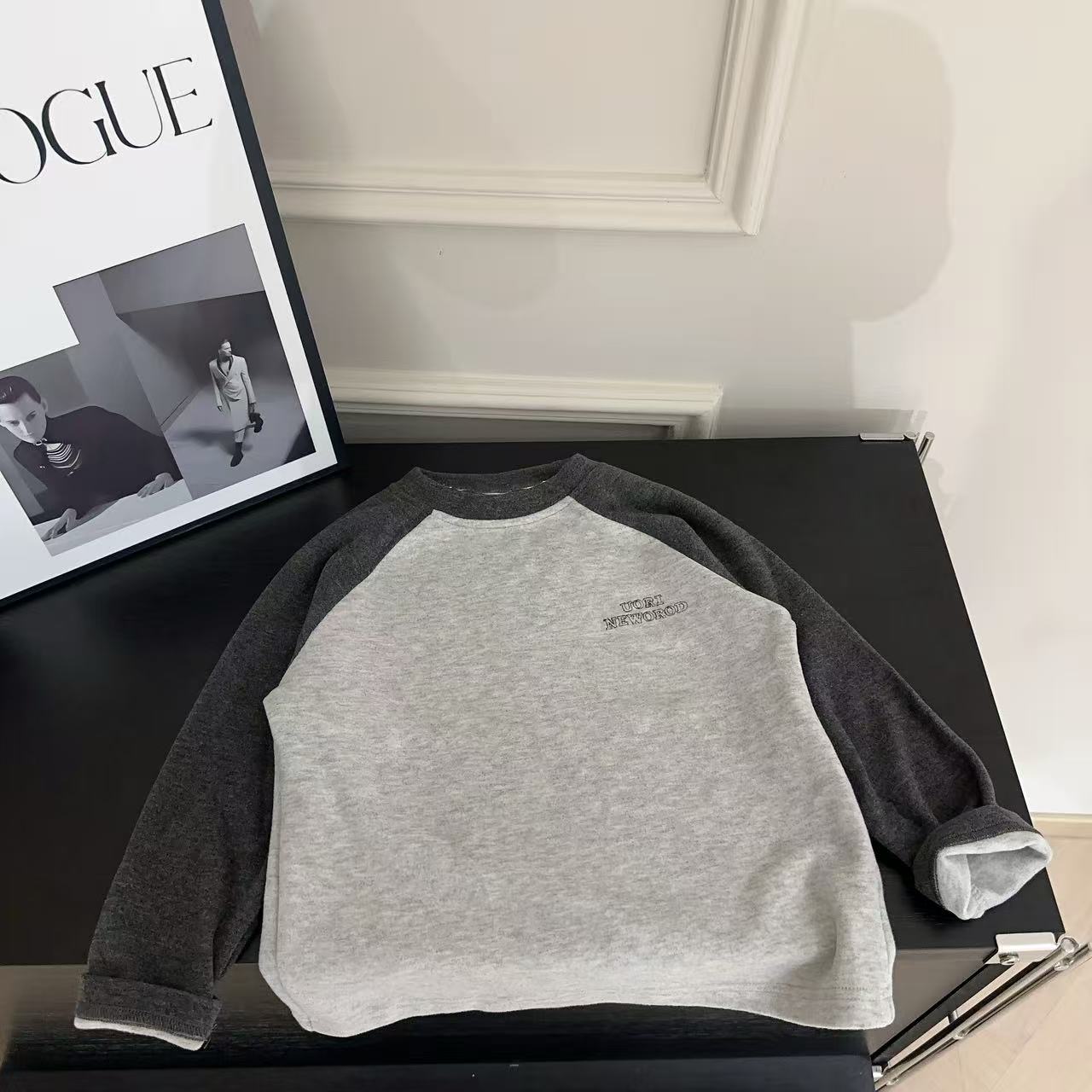 【两个小盆友】2025儿童秋款韩版休闲灰色长袖百搭男女童T恤889632