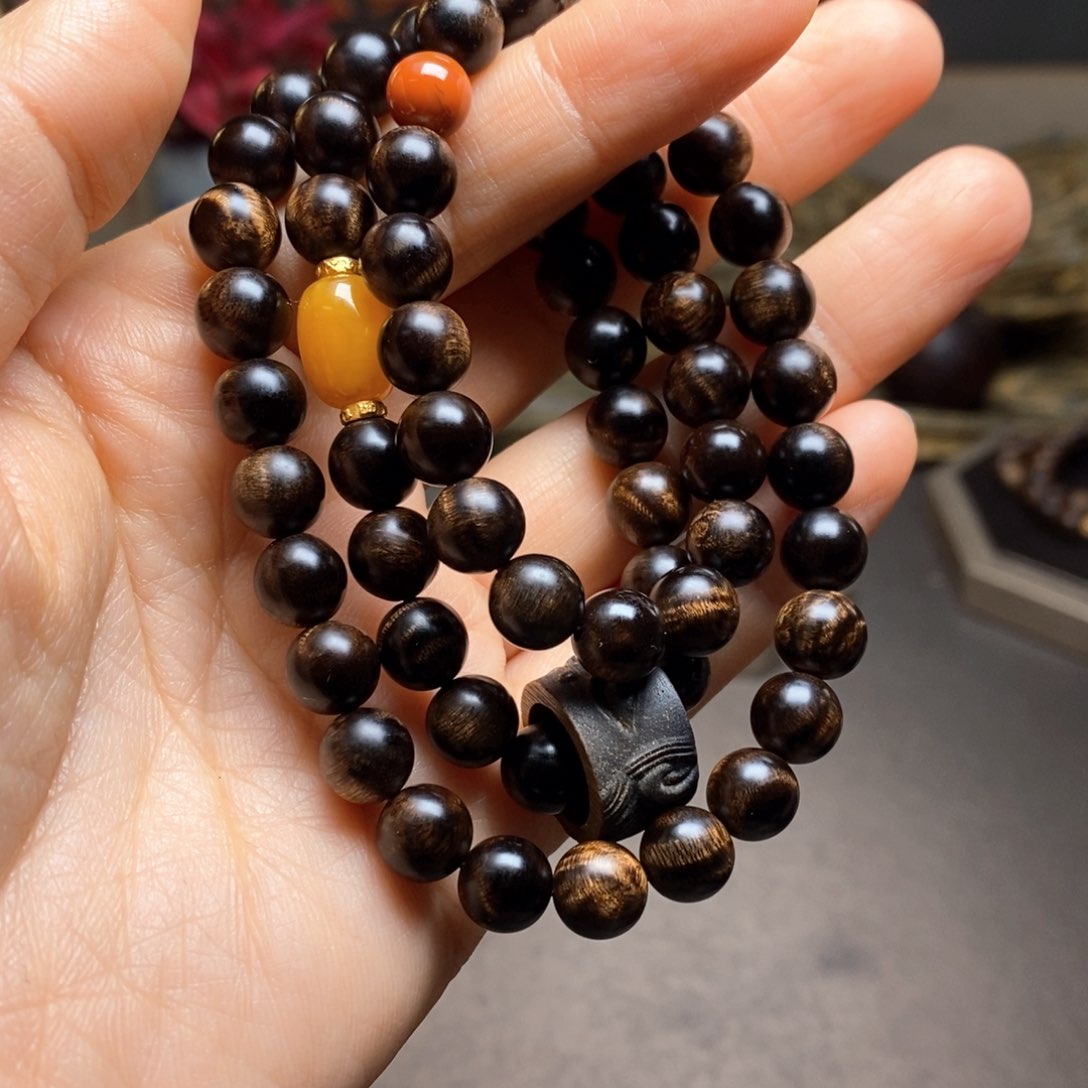 沉香手串越南芽庄白棋楠瘤疤0.8设计➕跑环沉香木雕