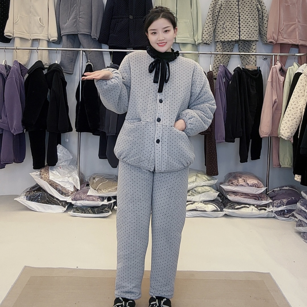 三层加绒加厚冬季保暖可外穿韩版女士家居服套装小香风舒适睡衣