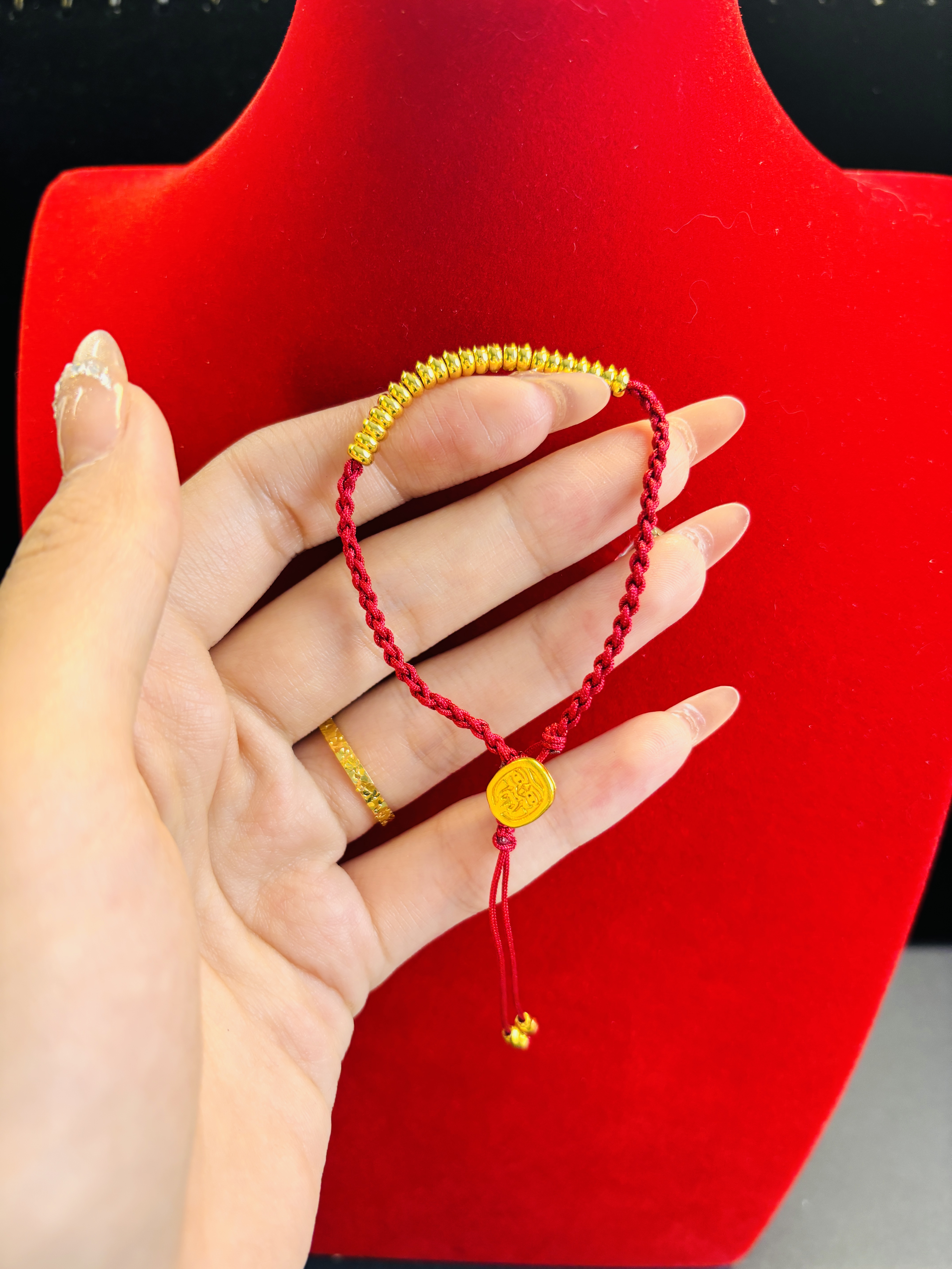 铜合金手链 【033】扎基拉姆珠珠红绳手链diy手工编织手绳设计感女