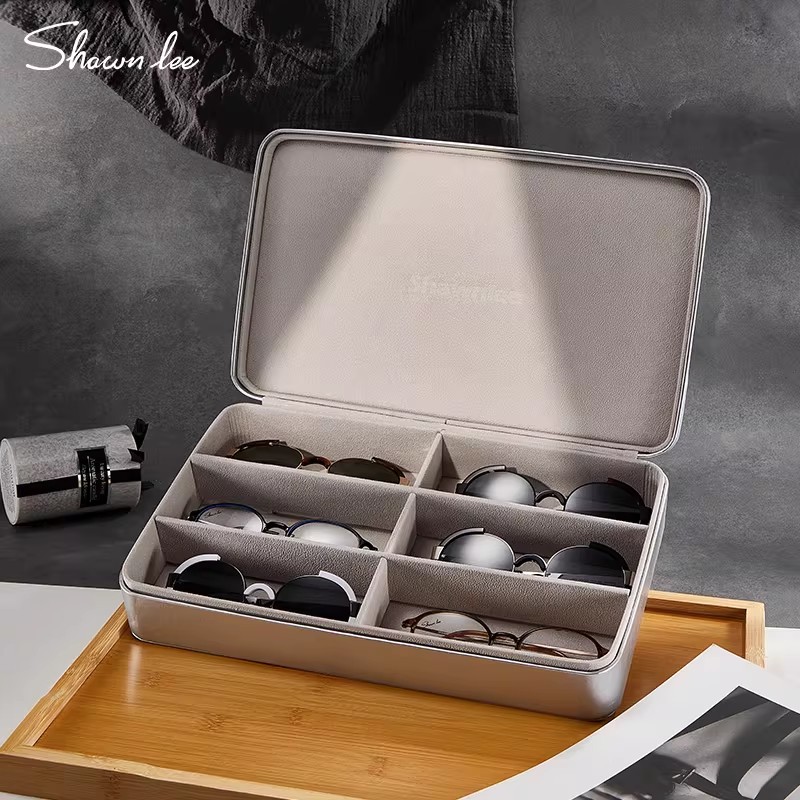 Shawnlee六格眼镜展示盒收纳整理高级感银色眼镜盒