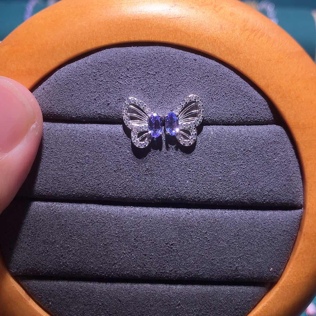 坦桑石耳饰银S925镶嵌