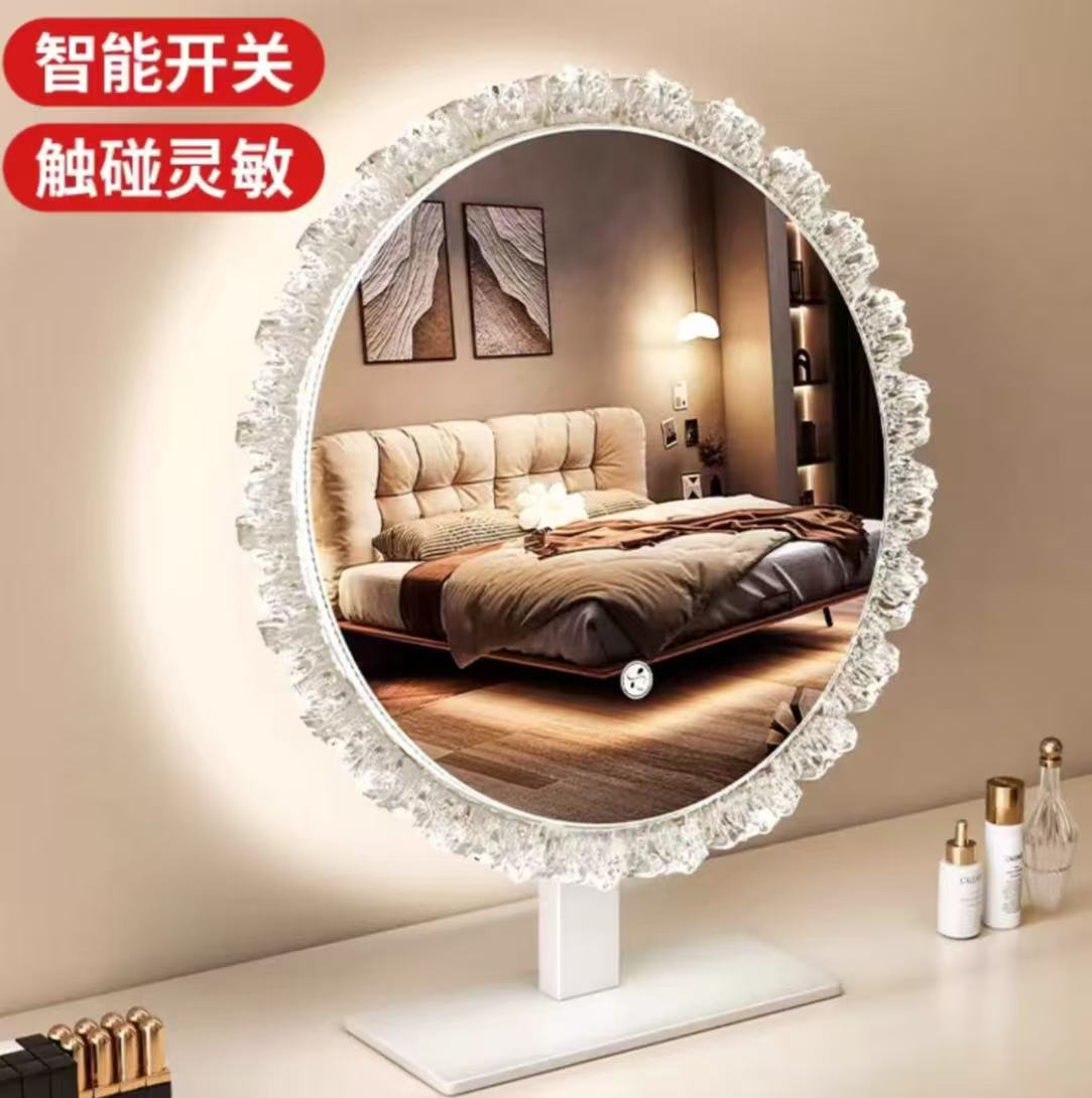 三色智能梳妆台轻奢风圆镜欧式化妆镜复古卧室