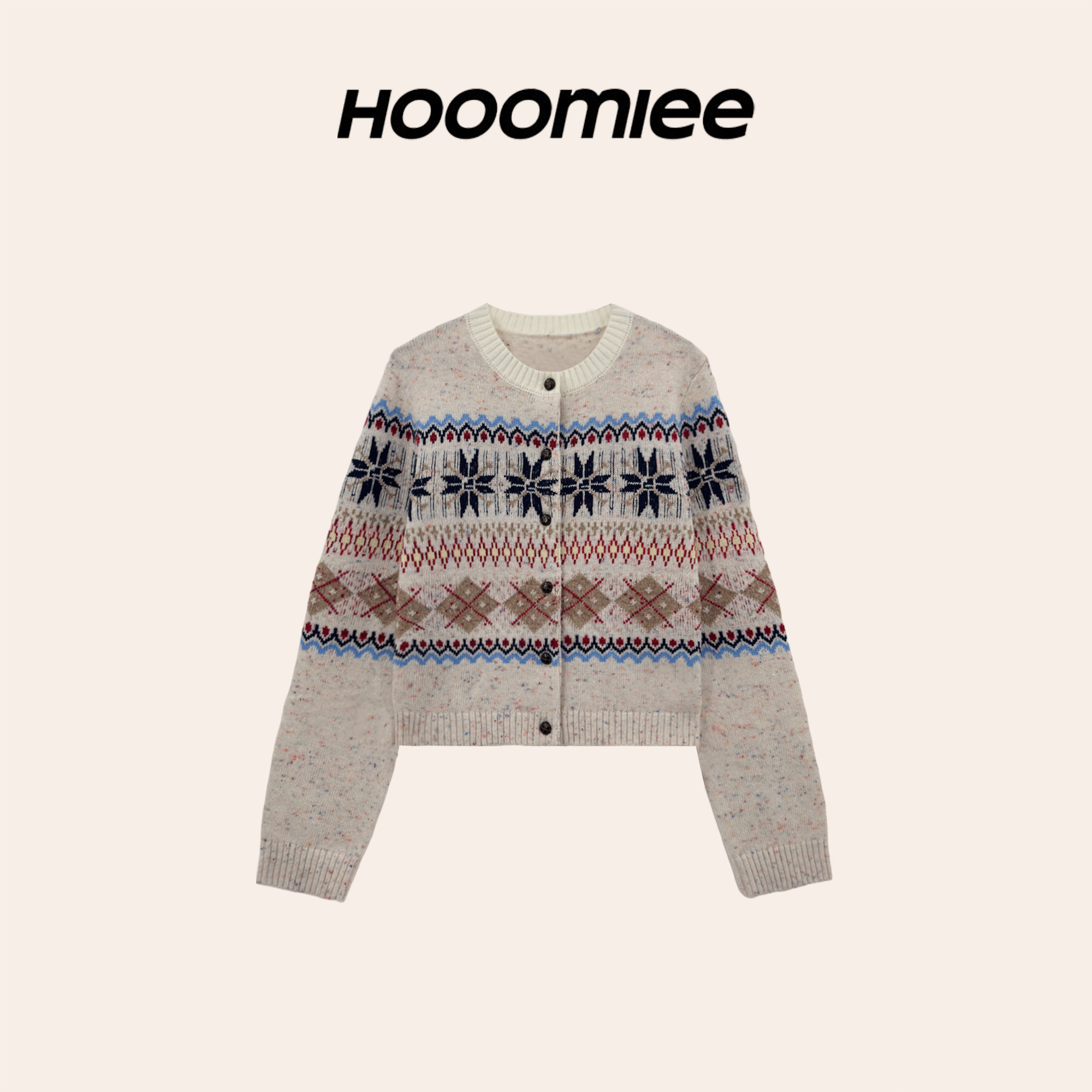 Hooomiee 北欧风 绵羊毛厚款撞色花纹费尔岛女士针织衫YS25229