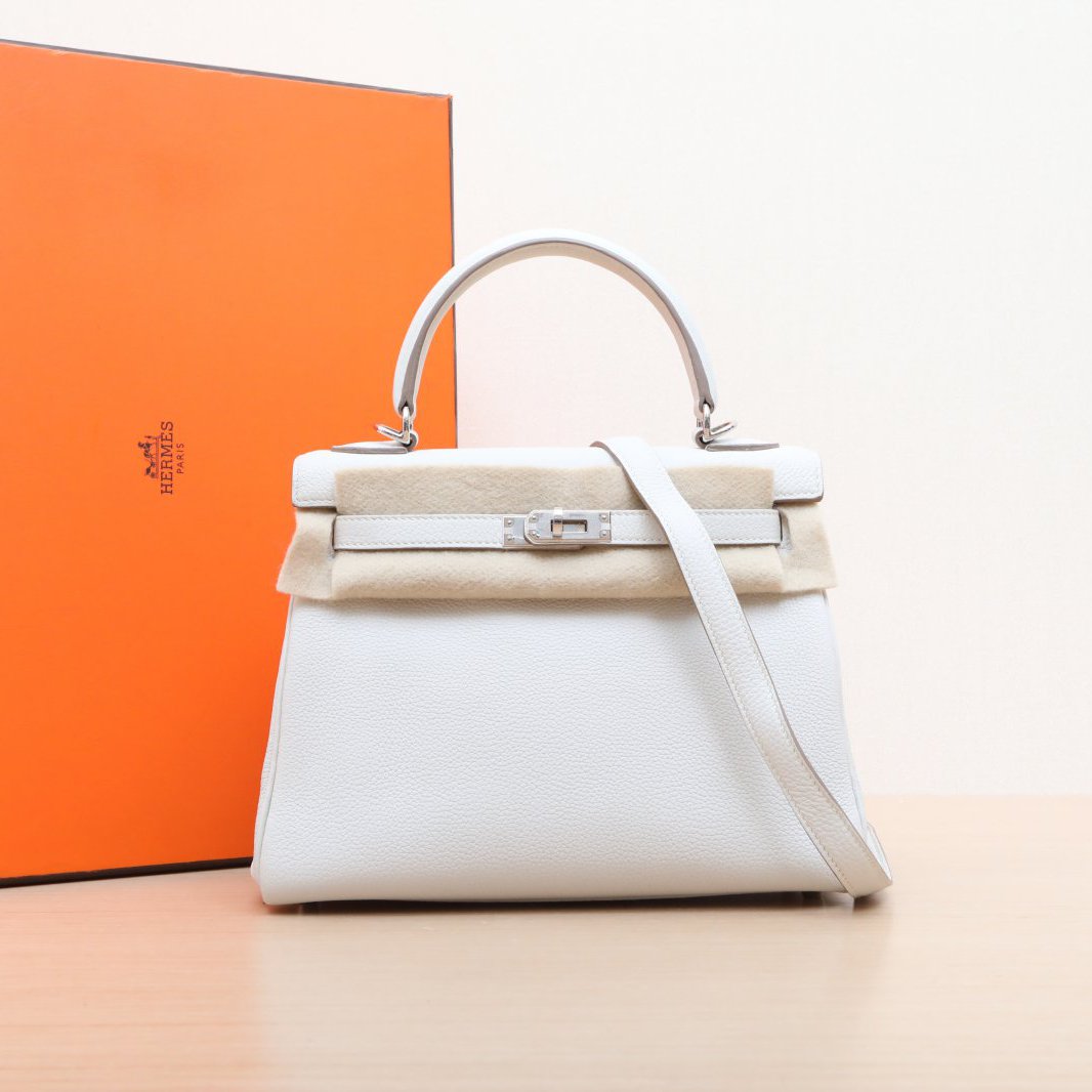 99新 Hermes/爱马仕 【小花念念】Kelly 25 M4奶灰色 Togo皮 B刻包