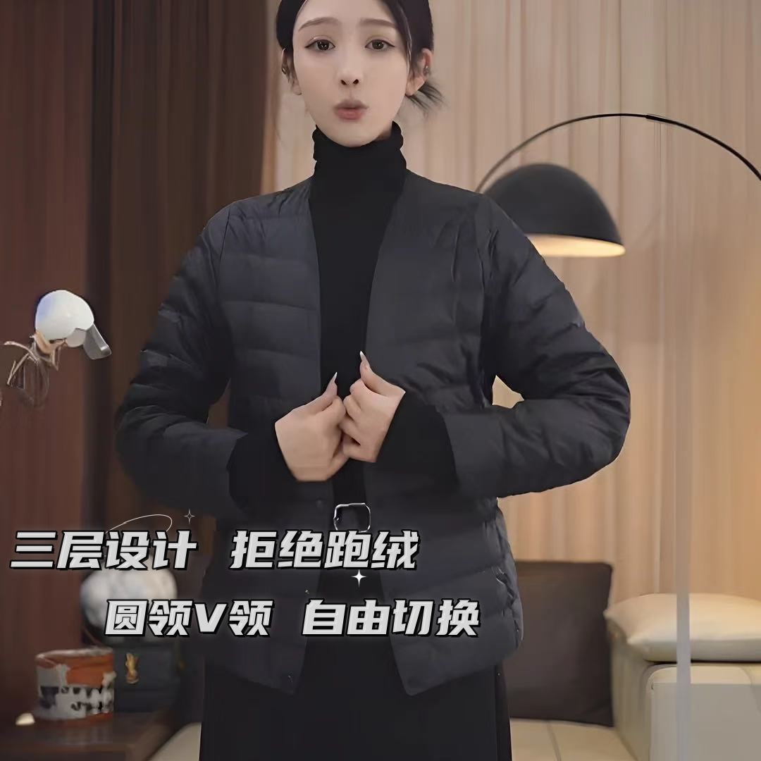 升级三层锁绒 女轻薄羽绒服内胆  大衣伴侣 简约风圆领V领两穿