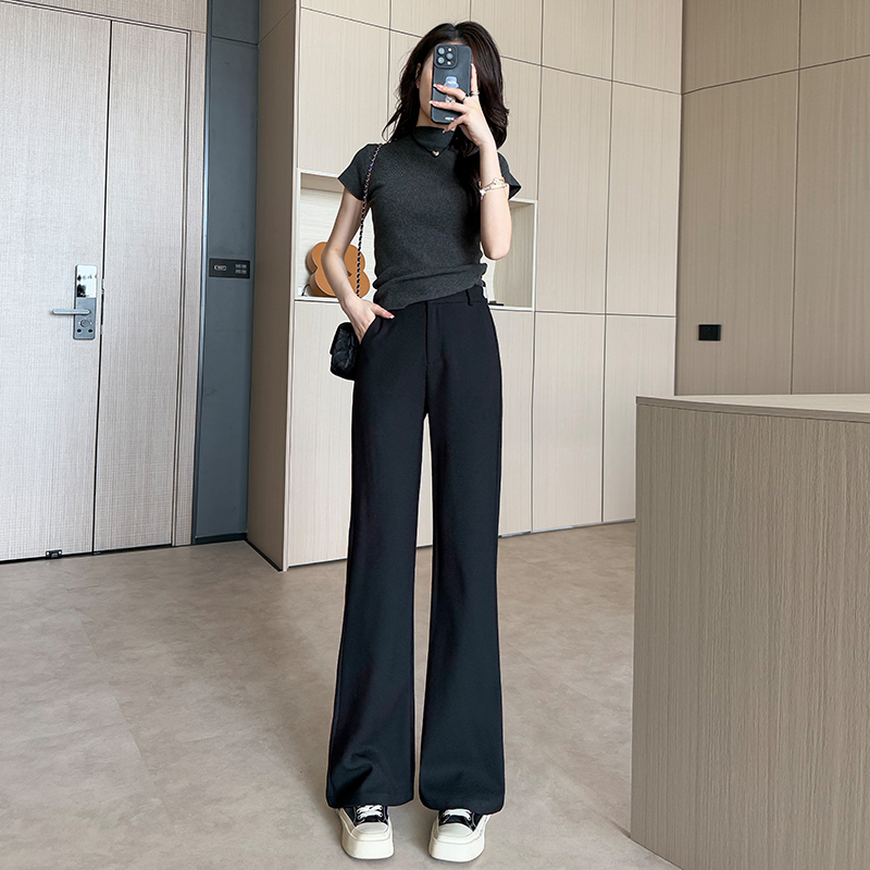 【小个子】2025春季新款实拍松紧腰休闲裤女百搭纯色显瘦九分长裤