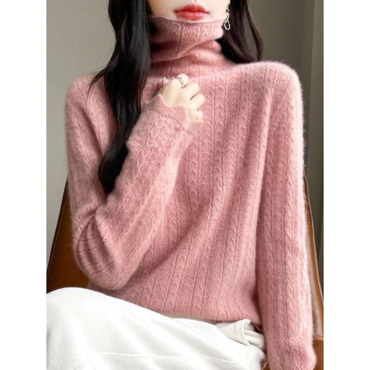 100纯羊毛绞花工艺堆堆领修身百搭上衣D355