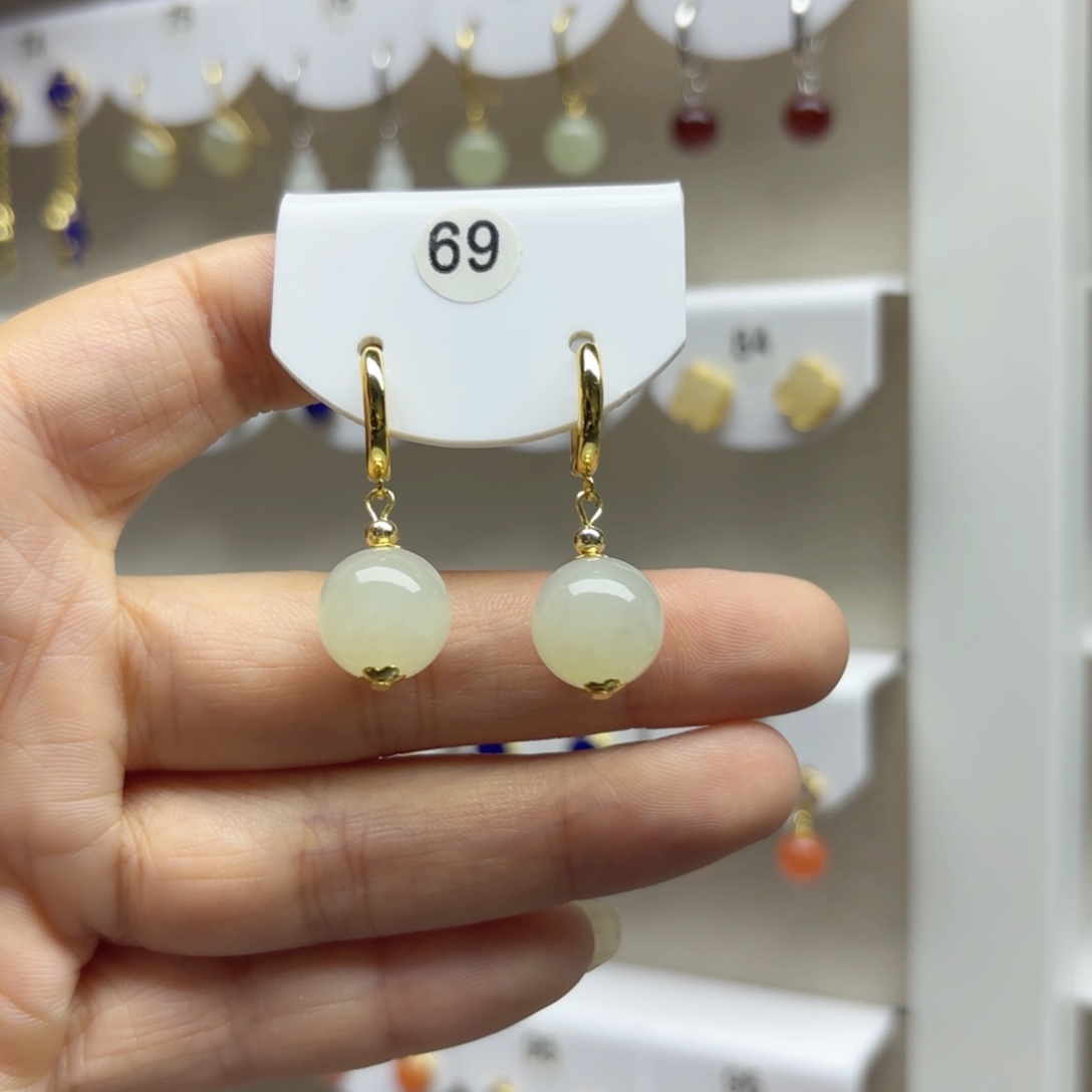 和田玉银S925镶嵌耳饰