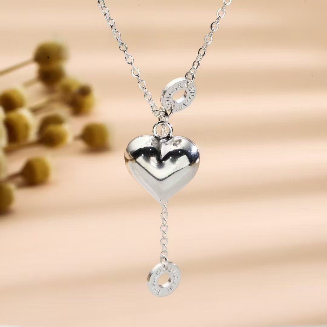 坠链均足银 纯银爱心流苏宝家同款项链LUCK笑脸爱心链猫眼珠套链