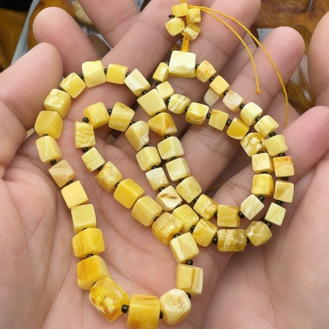 琥珀裸石未镶嵌天然蜜蜡白花项链