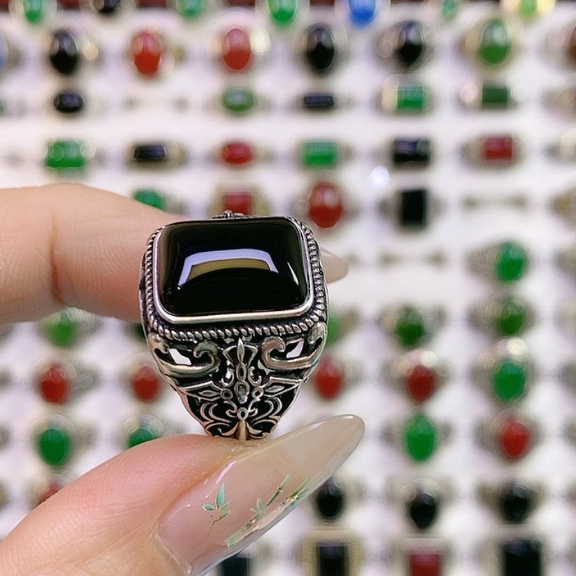 【闪购商品】银S925镶嵌戒指玛瑙/玉髓后*